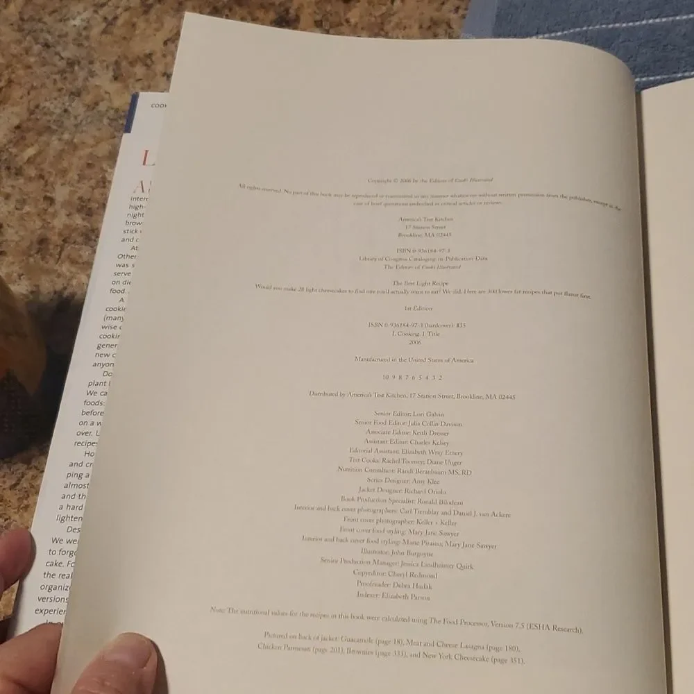 The Best Light Recipe COOKBOOK. by the  editors of cook's illustrated HC DJ 1st